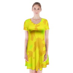 Simple Yellow Short Sleeve V-neck Flare Dress