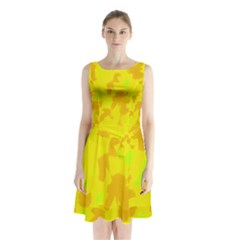 Simple Yellow Sleeveless Chiffon Waist Tie Dress