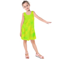 Simple Yellow And Green Kids  Sleeveless Dress