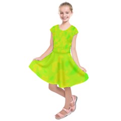 Simple Yellow And Green Kids  Short Sleeve Dress