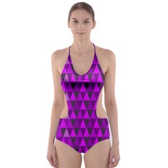 Purple Triangles Cut-out One Piece Swimsuit