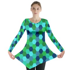 Camo Hexagons In Blue Long Sleeve Tunic 