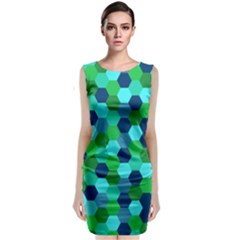 Camo Hexagons In Blue Classic Sleeveless Midi Dress