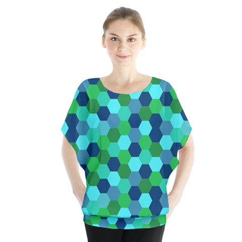 Camo Hexagons In Blue Blouse by fashionnarwhal