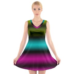 Dark Green Mint Blue Lilac Soft Gradient V-neck Sleeveless Skater Dress by designworld65