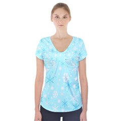 Blue Xmas Pattern Short Sleeve Front Detail Top by Valentinaart