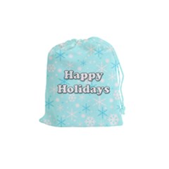 Happy Holidays Blue Pattern Drawstring Pouches (medium)  by Valentinaart