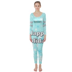 Happy Holidays Blue Pattern Long Sleeve Catsuit by Valentinaart