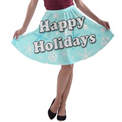 Happy Holidays Blue Pattern A-line Skater Skirt by Valentinaart