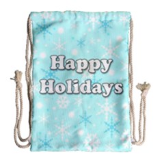 Happy Holidays Blue Pattern Drawstring Bag (large) by Valentinaart