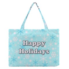 Happy Holidays Blue Pattern Medium Zipper Tote Bag