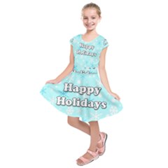 Happy Holidays Blue Pattern Kids  Short Sleeve Dress by Valentinaart