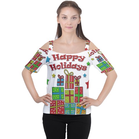 Happy Holidays - Gifts And Stars Women s Cutout Shoulder Tee by Valentinaart