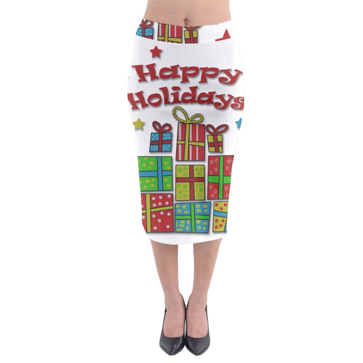 Happy Holidays - gifts and stars Midi Pencil Skirt