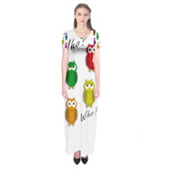 Cute Owls - Who? Short Sleeve Maxi Dress by Valentinaart