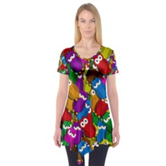 Cute Owls Mess Short Sleeve Tunic  by Valentinaart