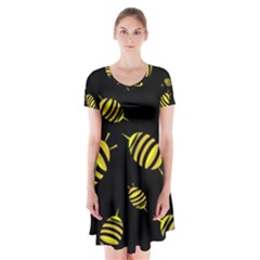 Decorative Bees Short Sleeve V-neck Flare Dress