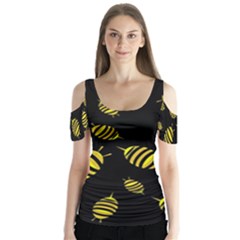 Decorative Bees Butterfly Sleeve Cutout Tee 