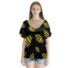 Decorative Bees Flutter Sleeve Top