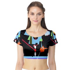 Abstract Composition  Short Sleeve Crop Top (tight Fit) by Valentinaart