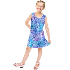 Boho Flower Doodle On Blue Watercolor Kids  Tunic Dress