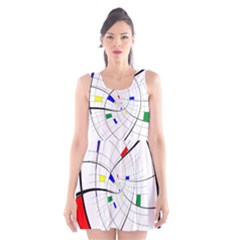 Swirl Grid With Colors Red Blue Green Yellow Spiral Scoop Neck Skater Dress