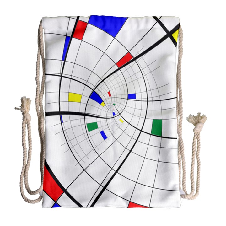 Swirl Grid With Colors Red Blue Green Yellow Spiral Drawstring Bag (Large)