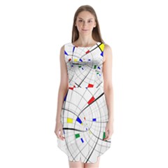 Swirl Grid With Colors Red Blue Green Yellow Spiral Sleeveless Chiffon Dress  