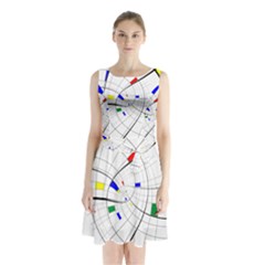 Swirl Grid With Colors Red Blue Green Yellow Spiral Sleeveless Chiffon Waist Tie Dress