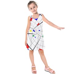 Swirl Grid With Colors Red Blue Green Yellow Spiral Kids  Sleeveless Dress