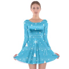 Blue Xmas Long Sleeve Skater Dress by Valentinaart