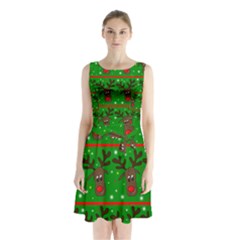 Reindeer Pattern Sleeveless Chiffon Waist Tie Dress by Valentinaart