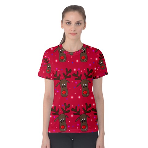 Reindeer Xmas Pattern Women s Cotton Tee by Valentinaart