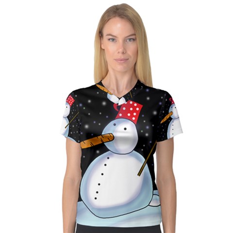 Lonely Snowman Women s V-neck Sport Mesh Tee by Valentinaart