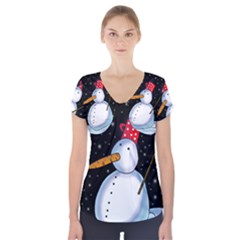 Lonely Snowman Short Sleeve Front Detail Top by Valentinaart