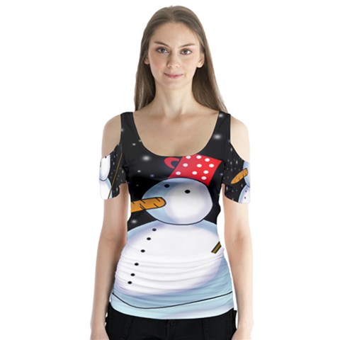 Lonely Snowman Butterfly Sleeve Cutout Tee  by Valentinaart