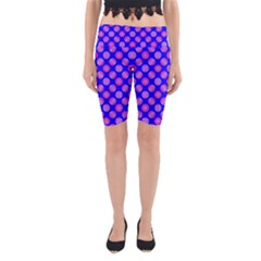 Bright Mod Pink Circles On Blue Yoga Cropped Leggings