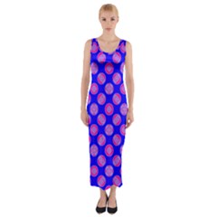 Bright Mod Pink Circles On Blue Fitted Maxi Dress by BrightVibesDesign