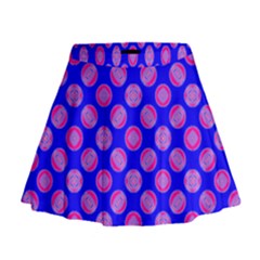 Bright Mod Pink Circles On Blue Mini Flare Skirt