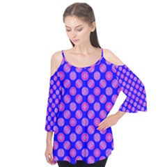 Bright Mod Pink Circles On Blue Flutter Tees