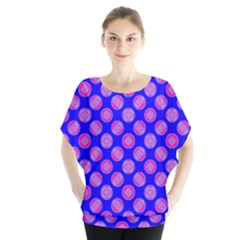 Bright Mod Pink Circles On Blue Blouse