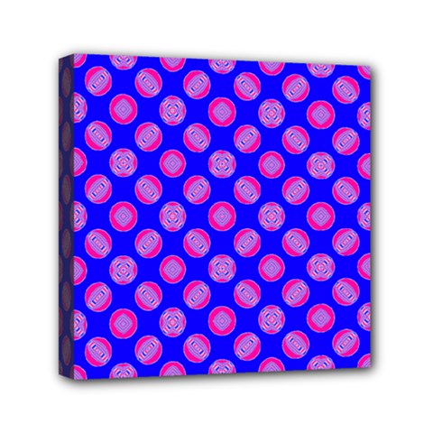 Bright Mod Pink Circles On Blue Mini Canvas 6  X 6  by BrightVibesDesign