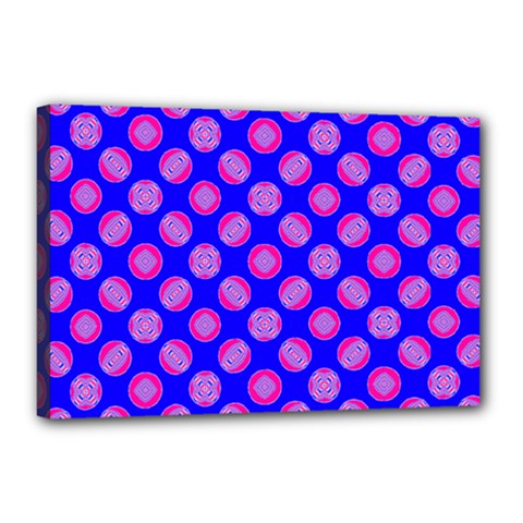 Bright Mod Pink Circles On Blue Canvas 18  X 12 