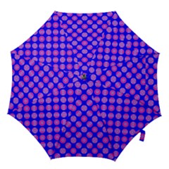 Bright Mod Pink Circles On Blue Hook Handle Umbrellas (large) by BrightVibesDesign