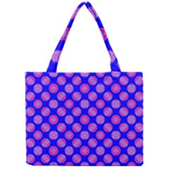 Bright Mod Pink Circles On Blue Mini Tote Bag by BrightVibesDesign