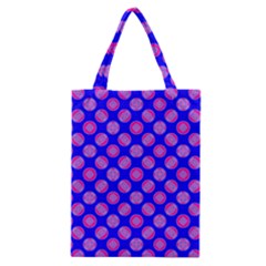 Bright Mod Pink Circles On Blue Classic Tote Bag by BrightVibesDesign