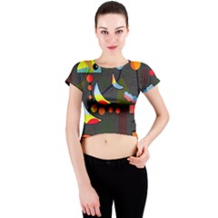 Happy Day 2 Crew Neck Crop Top by Valentinaart