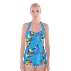 Happy Day - Blue Boyleg Halter Swimsuit 