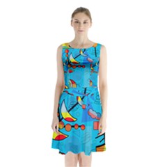 Happy Day - Blue Sleeveless Chiffon Waist Tie Dress