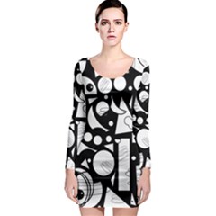 Happy Day - Black And White Long Sleeve Bodycon Dress by Valentinaart